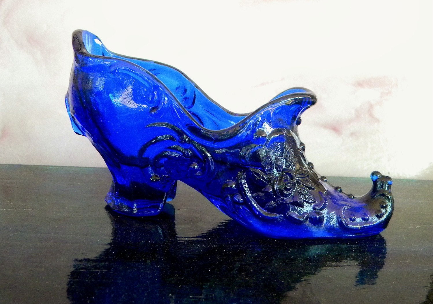 Vintage Glass Slipper Shoe Cobalt Blue Fenton Style