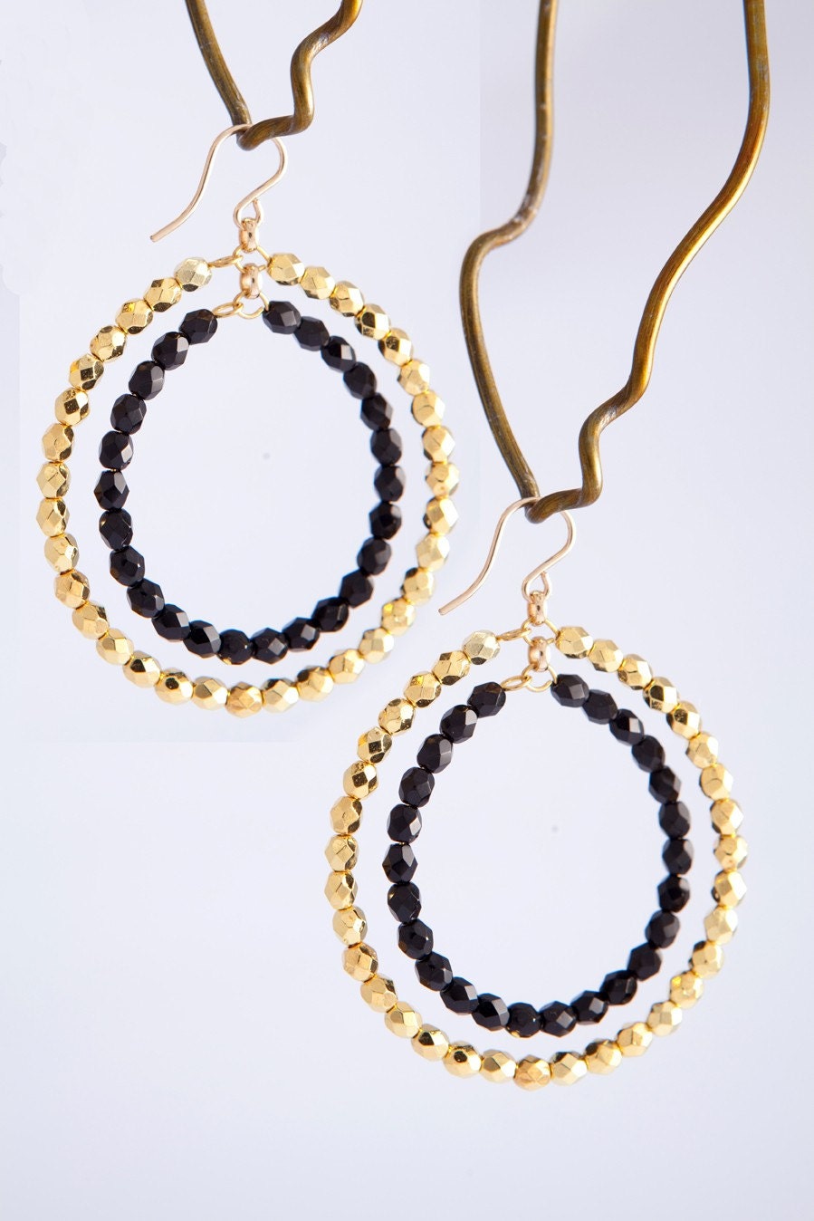 BLACK & GOLD Earrings Hoops Gold Boho Jewelry Prom Birthday