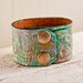 Christmas Gift Guide Hand Painted Cuff Upcycled Jewelry OOAK Tooled Leather Size Small Handmade Holiday Sale