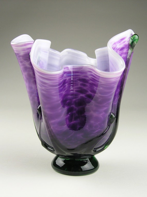 Blown Purple Flower Fluted Glass Vase By Wolfartglass On Etsy