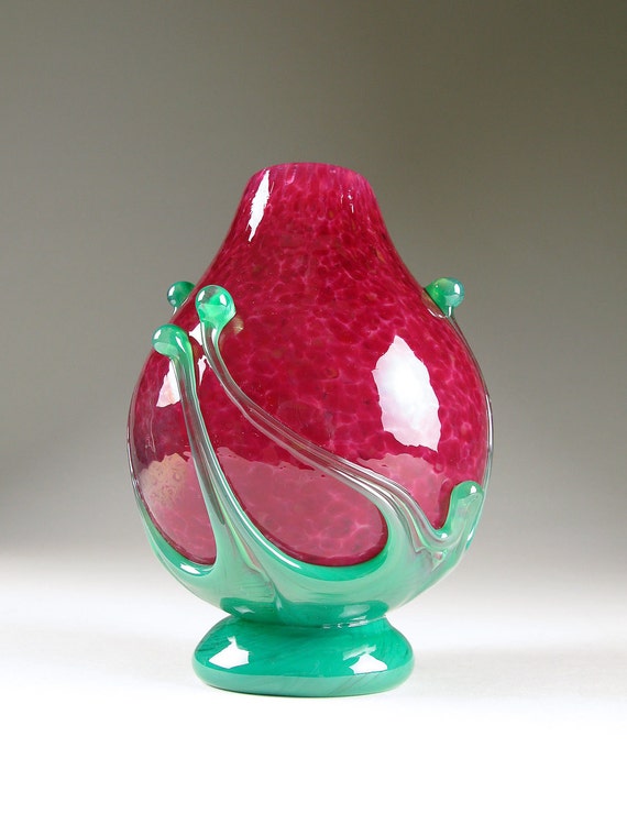 Deep Fuchsia Purple Rose Bud Art Glass Vase By Wolfartglass Deep Fuchsia Purple Rose Bud Art Glass Vase By Wolfartglass