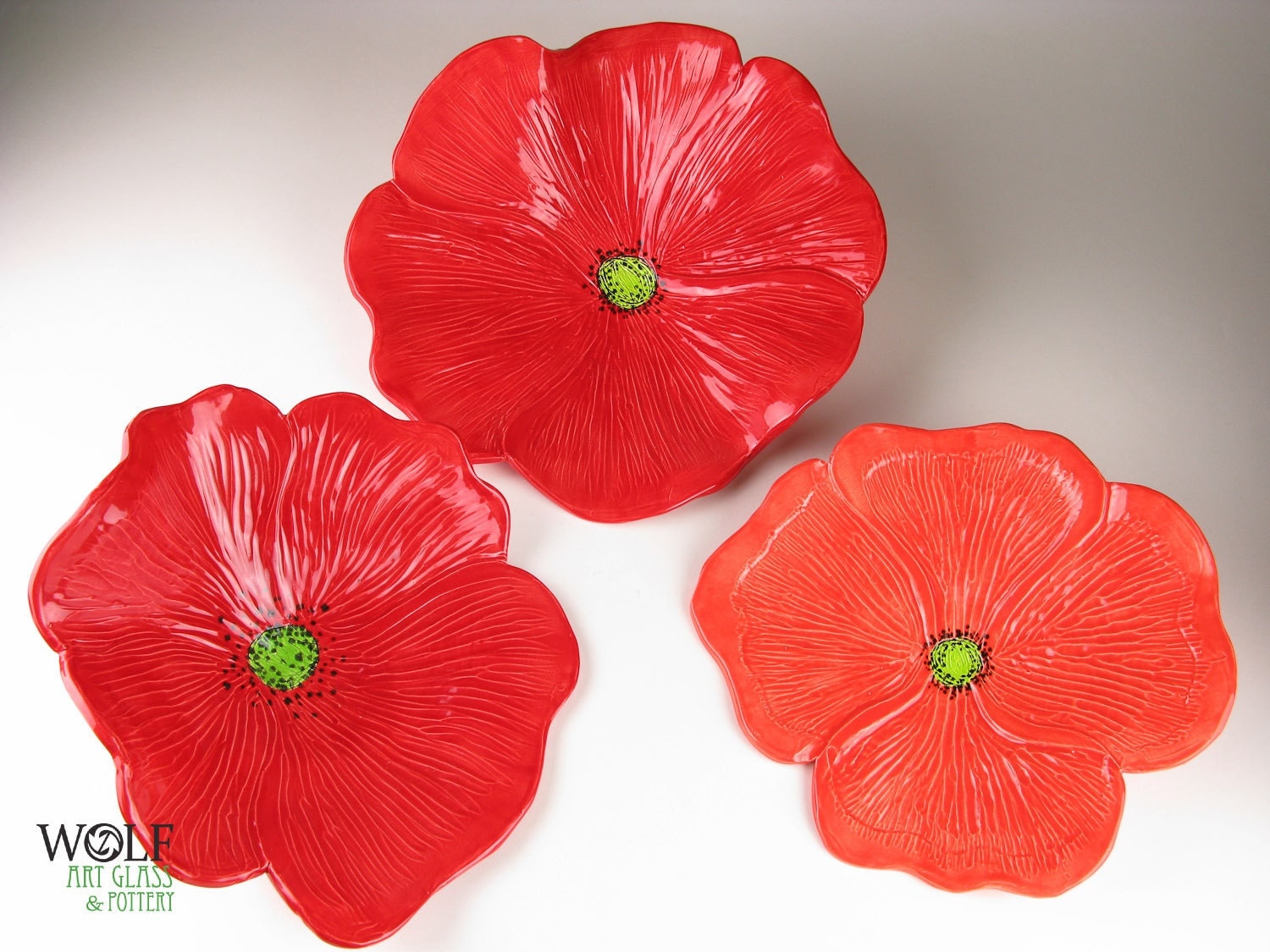 Ceramic Wall Art Red Poppy Flower Trio Home Decor 