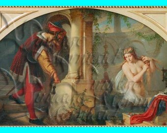 s261 Vintage Mermaid Painting Print Fabric Block Applique for Mermaid Diy Crafts.