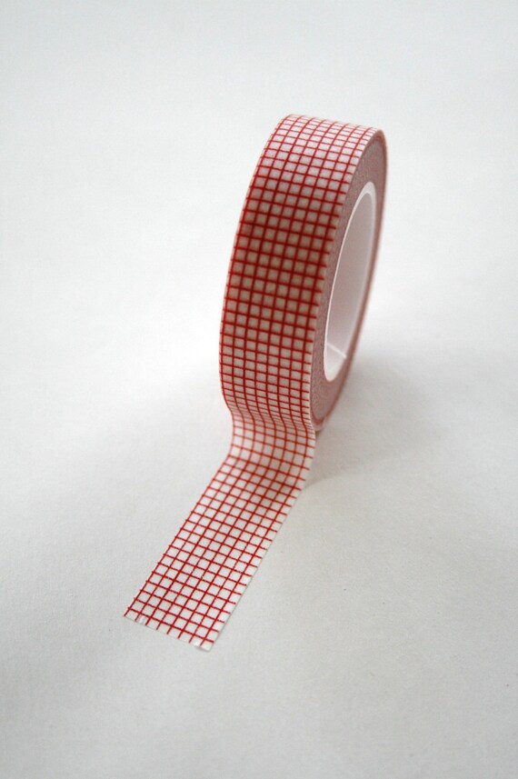 Washi Tape 15mm Red Graph Paper Grid Design on White