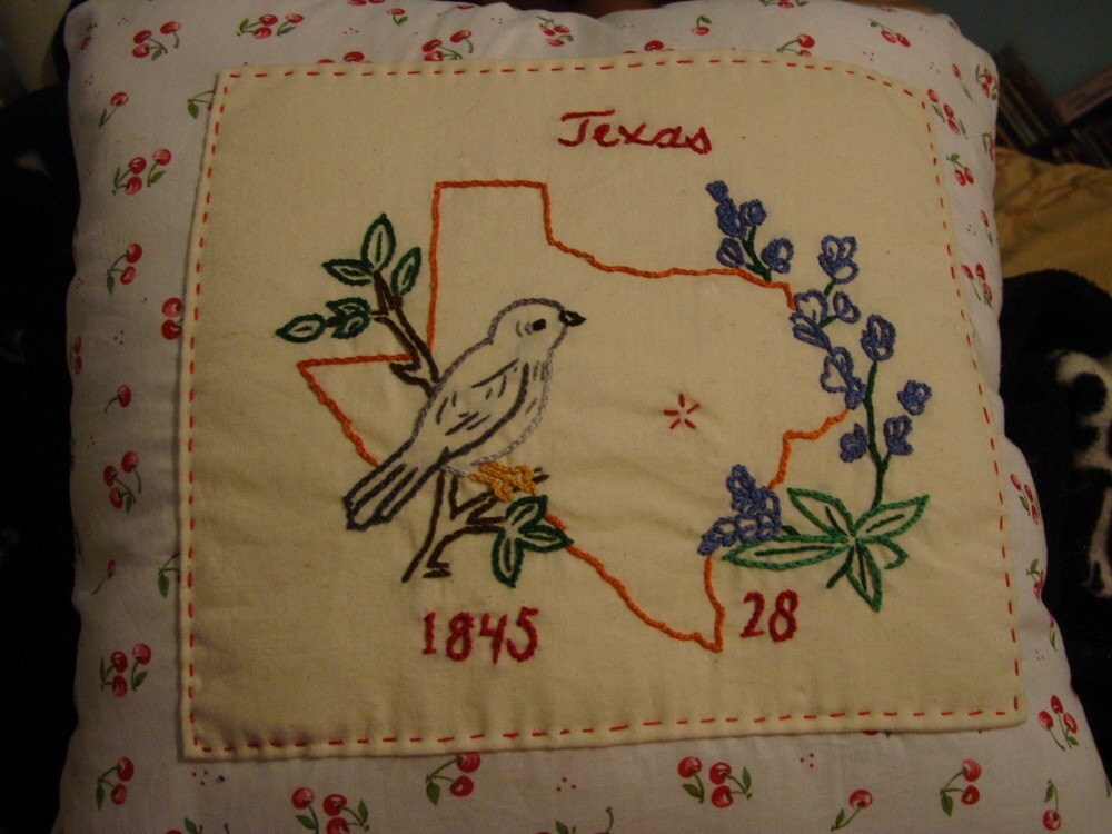 Custom Retro Hand Embroidered State Pillow