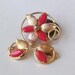 Vintage Flower Pin Red and Gold Brooch with matching clip earrings