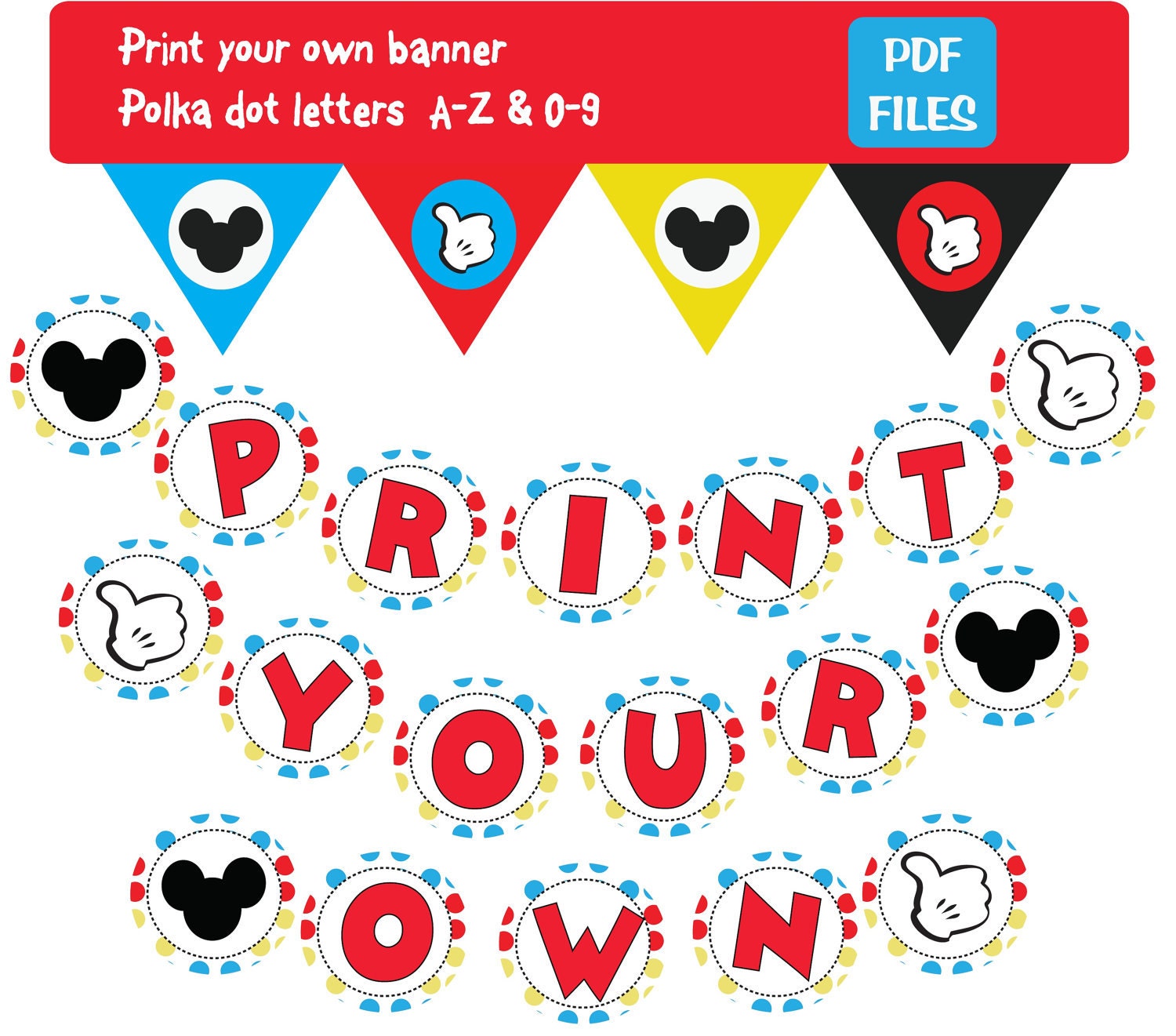 mickey mouse banner diy instant download by smrpartydesigns
