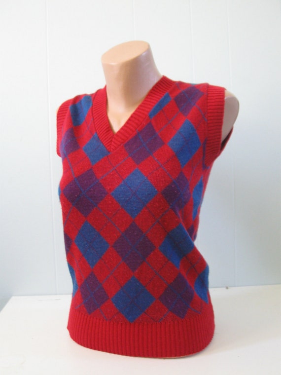 Argyle Sweater Vest V Neck Vintage Red Purple Blue Simple Cute