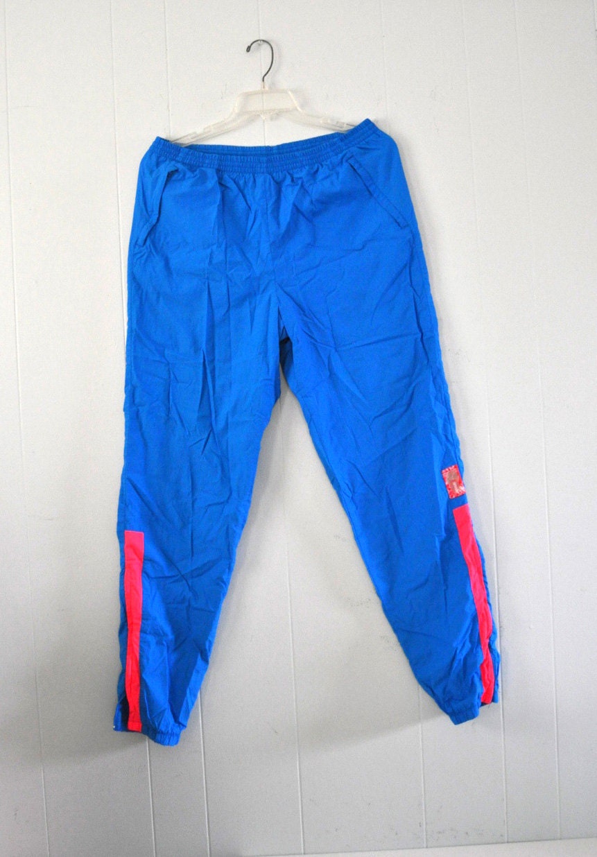 Vintage Nike Track Pants Nylon Neon Blue 90s Salmon Red Pink