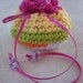 Crocheted Cotton Drawstring Pouch (100 Yen Pouch) in Pink, Yellow, Lime Green and Orange