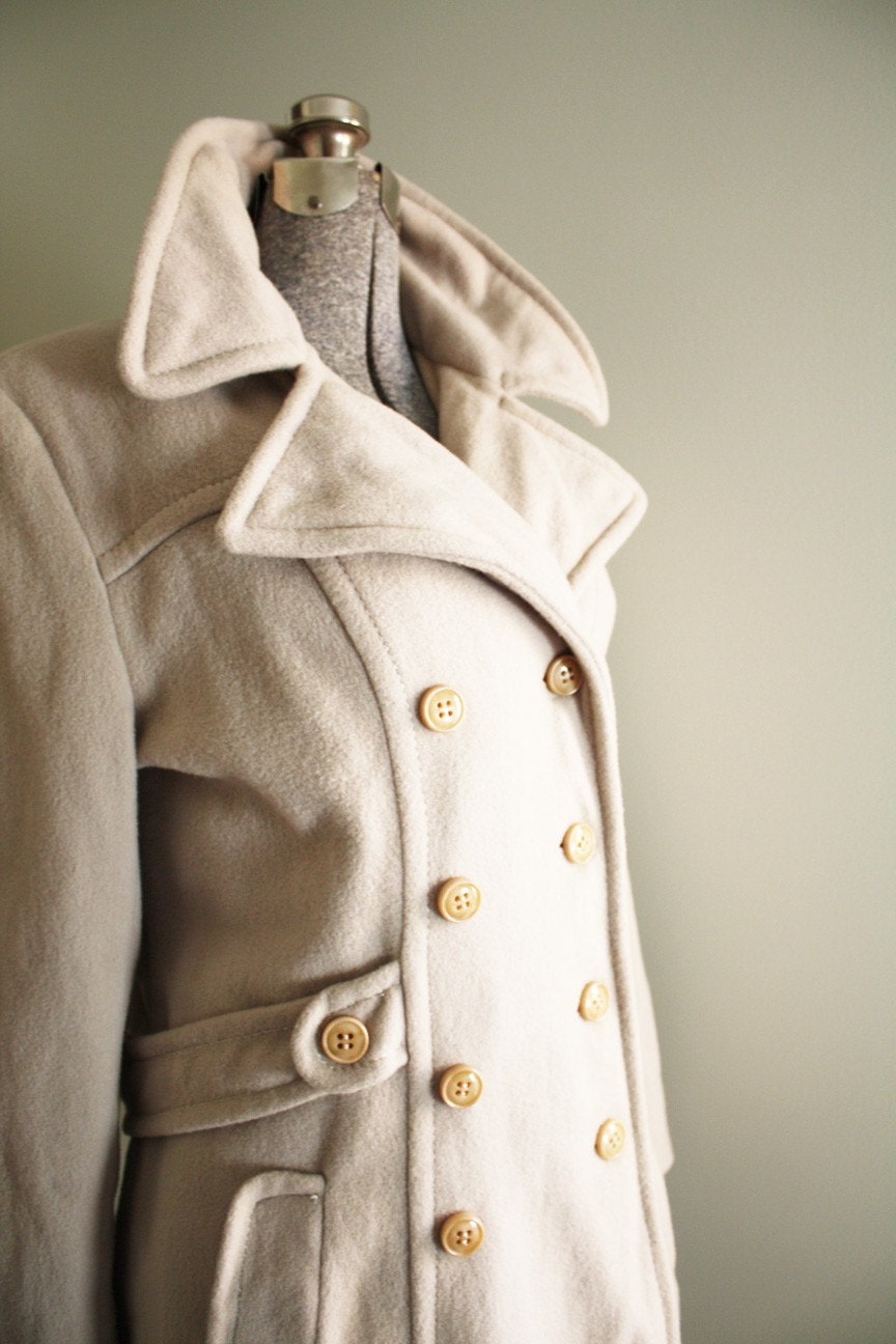 Vintage Cream Wool Military Pea Coat Peacoat By Thepearlpoodle