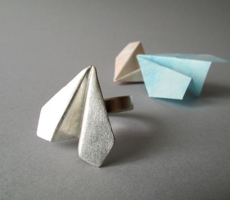 Origami Airplane Ring Silver Airplane Ring Origami by monteazul