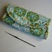 Crochet Hook Case - Amy Butler Daisy Chain, quilted cotton carrying storage case for crochet hooks, olive green and blue