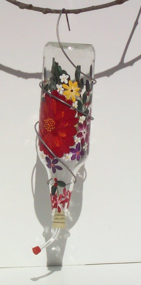 Hummingbird Feeder Hand Painted Recycled Glass