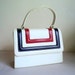 Vintage 1960's Handbag / White Purse / Red Blue Stripe / Mod