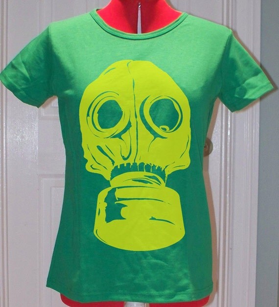 Items similar to Green Gas Mask Graphic T Shirt WOMEN'S on Etsy