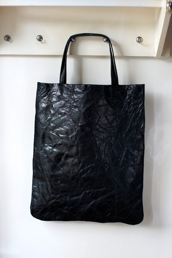 Items similar to Black Washed Leather Tote on Etsy