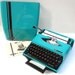 SERVICED Turquoise Ghia Manual 1970s Typewriter with Racing Stripe Case