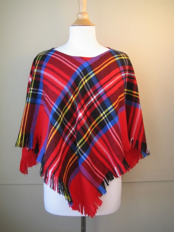 SALE Vintage 1980's Plaid Cape Tweed Coat Wool Poncho