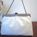 Vintage 1960's MOD White Thin Handbag Real Patent Leather Clutch Bag Geometric Enamel Frame Snake Chain MAD MEN 60's Bag