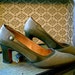 HOLIDAY SALE Vintage 1960's Shoes Olive Green Leather Two Tone Preppy 60's High Heel Amazing Rare MAD MEN Era Pumps