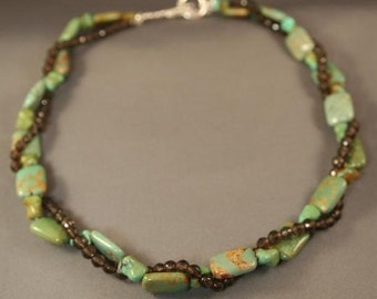 Items similar to Tibetan Turquoise and Smokey Quartz Pendant & Necklace ...