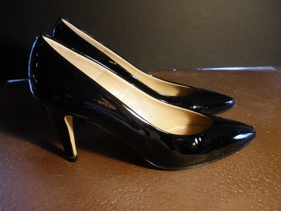 shiny black patent heels by lucyandesther on Etsy