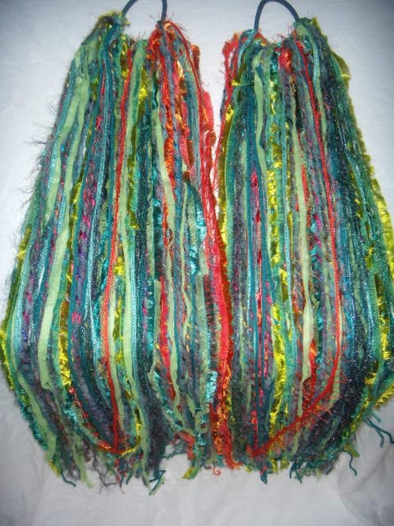 Fairy Hair Yarn Dread Falls 29 inch Green Teal Orange tribal