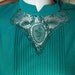 Vintage 80s Teal Edwardian style Lace cut out standing collar Pintucked Midi Dress sz M