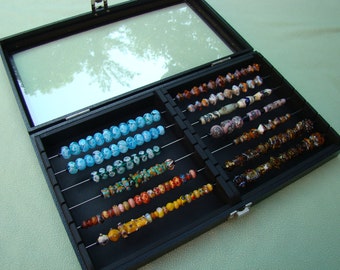 Display storage lampwork bead box will also fit Chamilia, Biagi, Troll and European style beads....two sectioned with glass lid