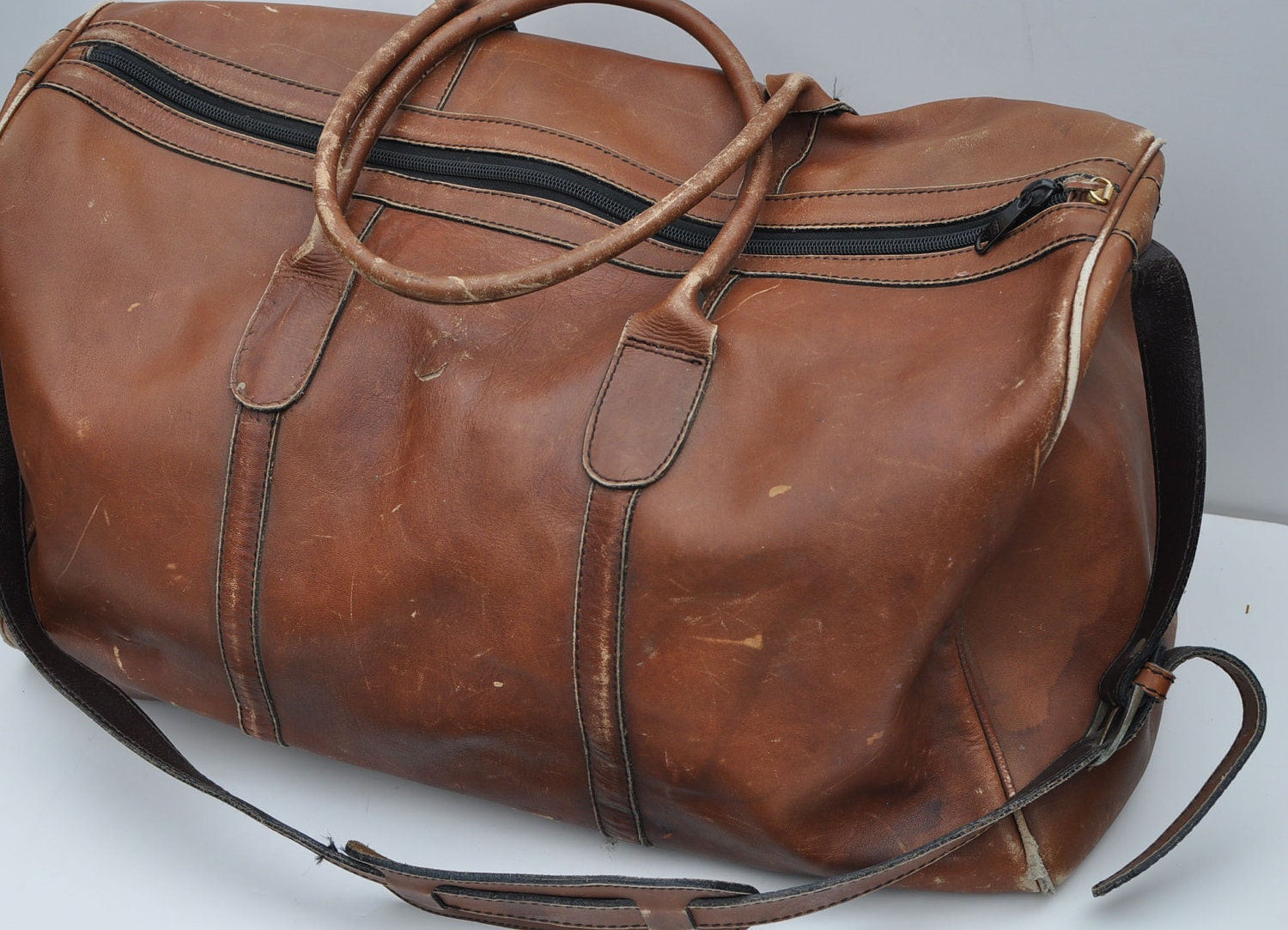 vintage leather duffle bag duffel vintage 1970s leather