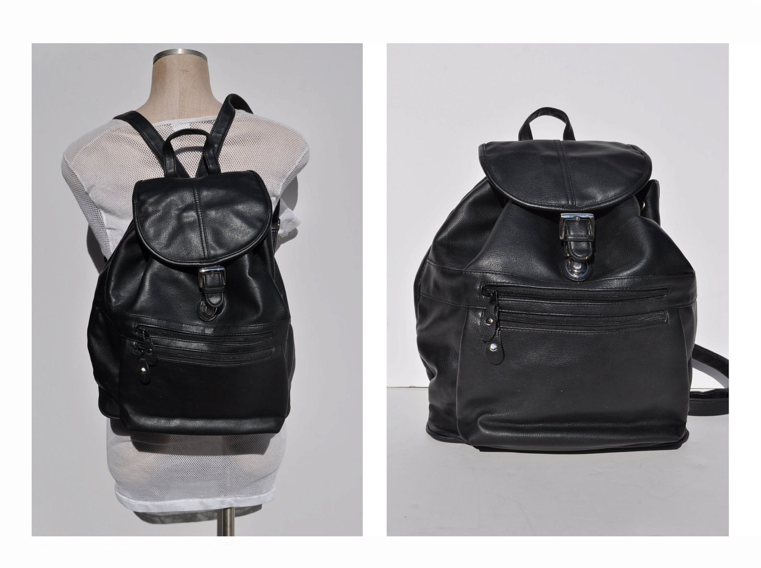 faux leather backpack vintage black LEATHER BACKPACK tote
