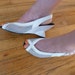 Vintage Mesh Sandal Wedge Open Toe Slingback White Leather Italian Geometric Heels Size 41