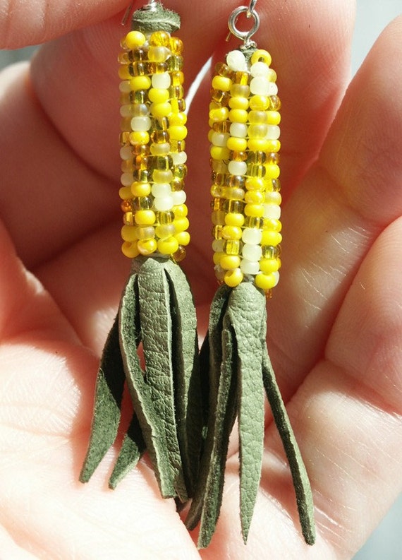 beaded corn earrings