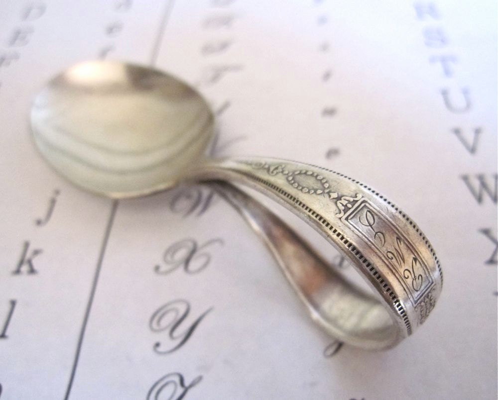 Baby Spoon Monogrammed RMJ 1926 Curved Handle Silverplate