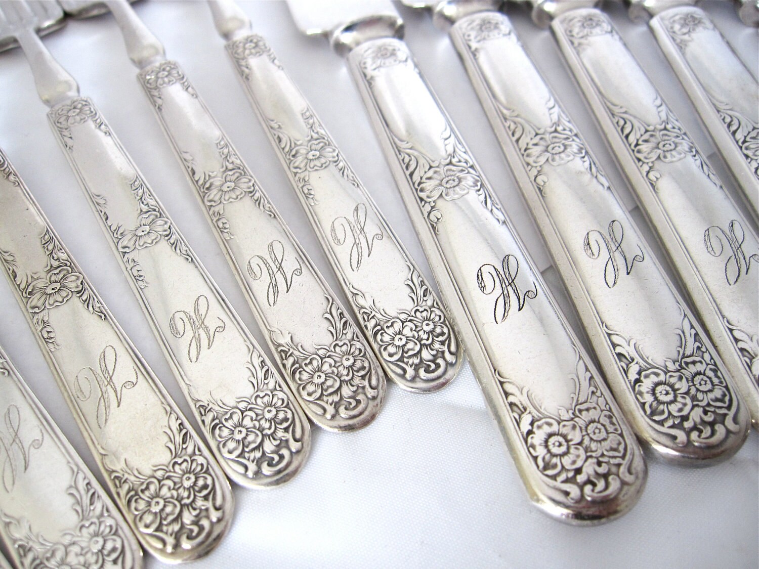 Antique H Monogram Flatware Flower 1906 by WM Rogers & Son
