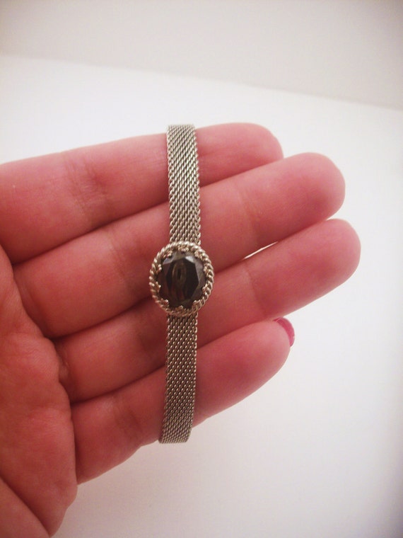 Vintage silver mesh bracelet. Belt buckle clasp. Faceted shiny