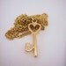 Tiny vintage heart gold key necklace. Simple slim chain. Everyday wear. Spring clasp. For a love or a friend. Valentines day gift.