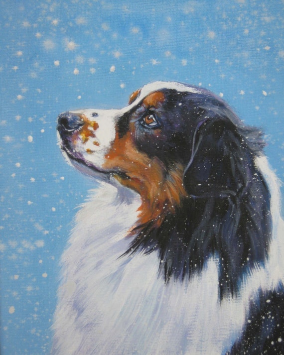 Australian Shepherd aussie dog art CANVAS print of painting