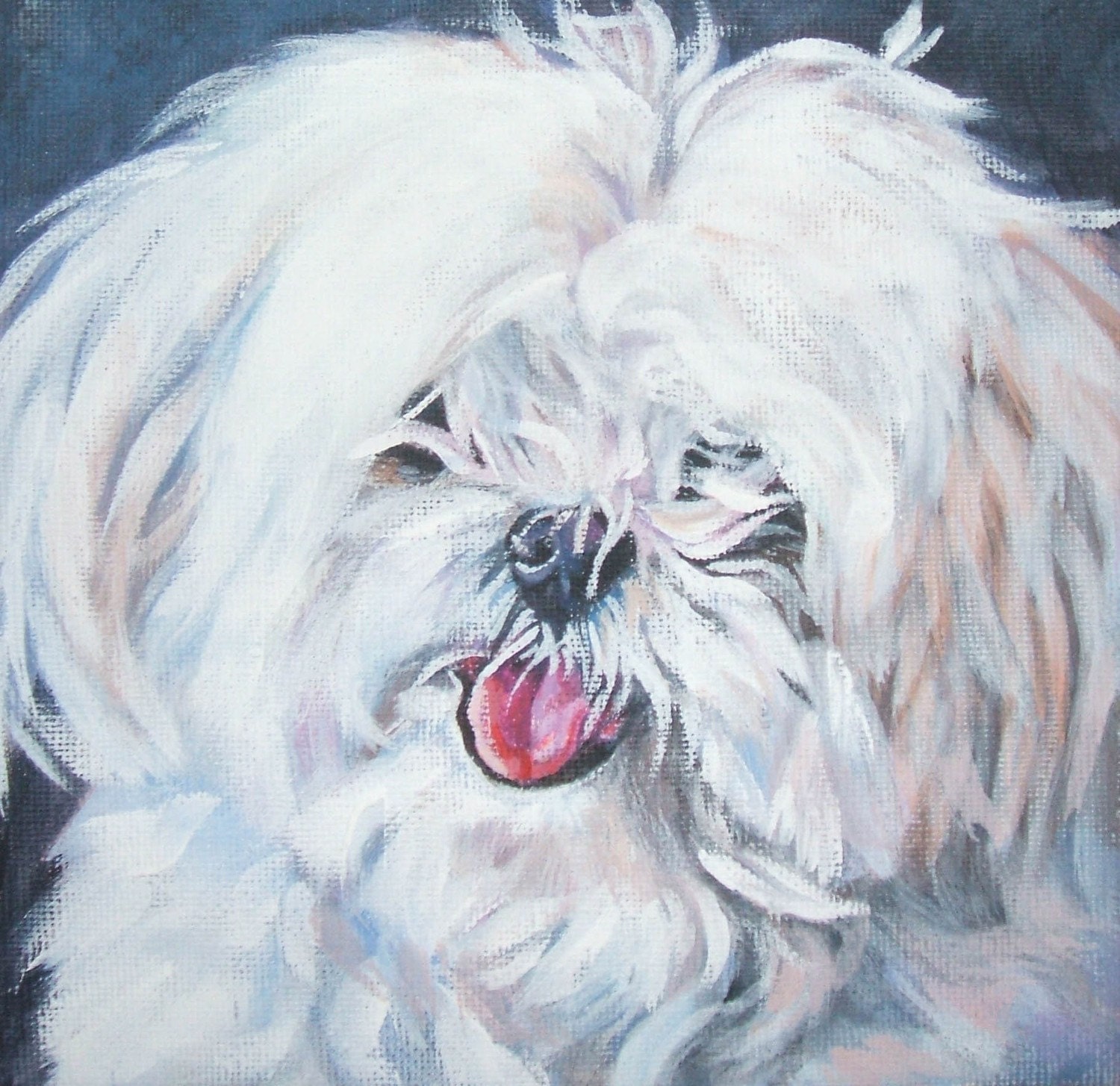 Maltese dog art portrait CANVAS print of LA Shepard painting