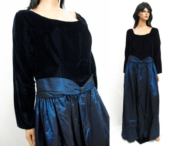 Plus Size 80s Prom Dress Vintage Long Dark Blue by HepCatClothes