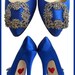 LAST PAIR - Something Blue with Red Hearts On Sole Crystal Wedding Pumps Cobalt Blue Bridal Shoes size 9