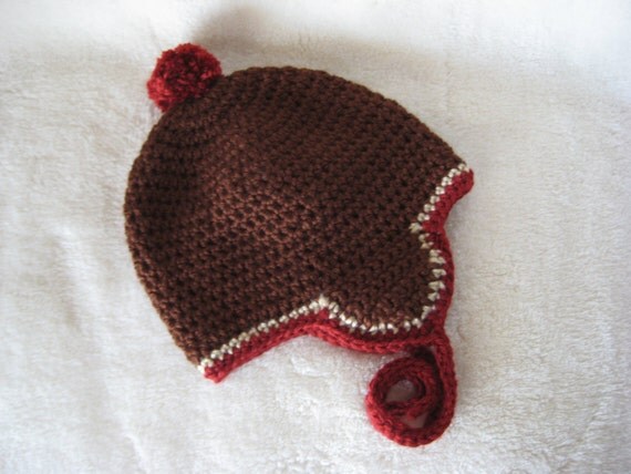 beanie pom Brown Pom Ear Beanie Hat, Crochet pom Children Flap hat Hat,  Baby,  Toddler Pom crochet with