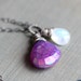 Unicorn Tears - Purple Gemstone Necklace with Moonstone on Oxidized Sterling Silver Chain Summer Fashion