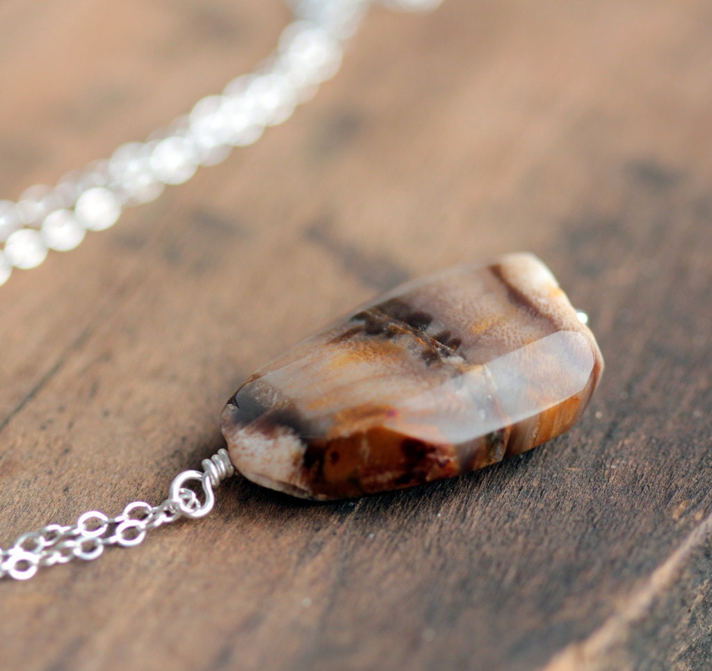 Petrified Wood Pendant Unique Black and White Spotted