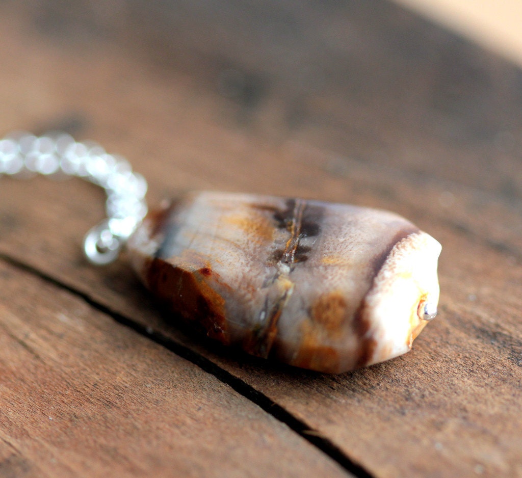 Petrified Wood Pendant Unique Black And White Spotted