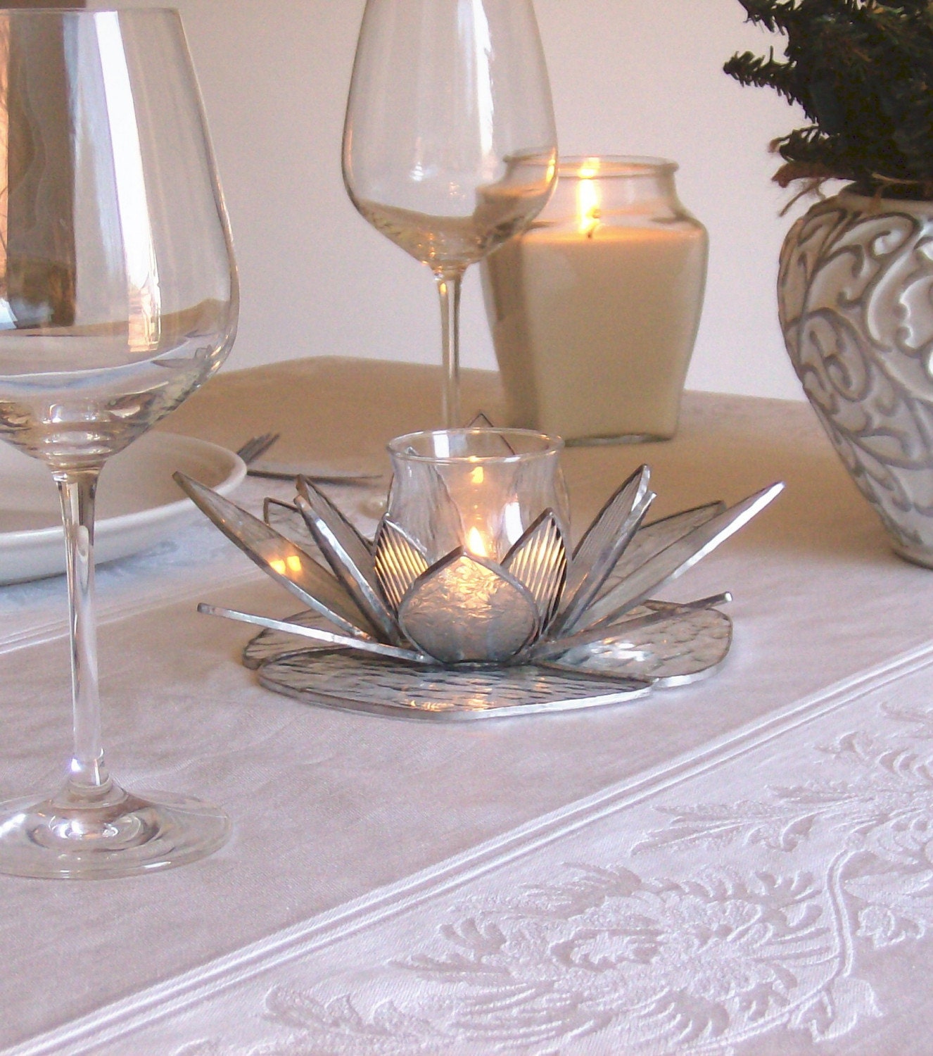 Stained Glass Lotus Flower Candle Holder