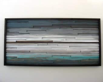Abstract Wood Wall Art of Ocean Landscape Painting 24x48