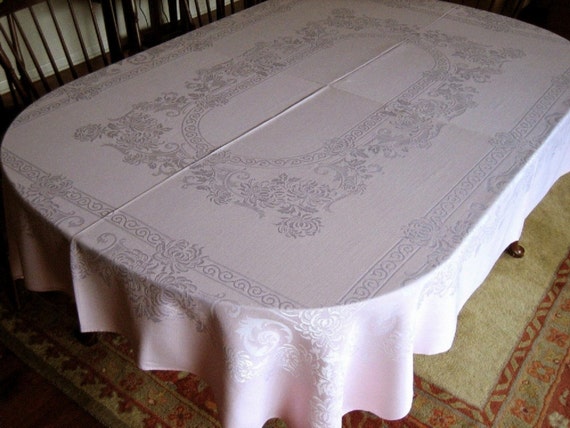 DAMASK Formal TABLECLOTH Fine Vintage Damask Tablecloth Pink