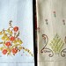 TOWEL Vintage Hand stitched LINEN Embroidered Earthy GARDEN Flower Set Two